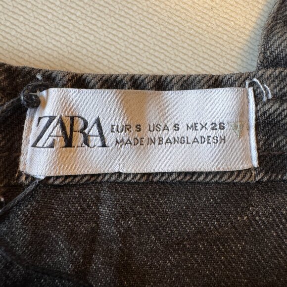 Zara Cropped Adjustable Buckle Top Small Black Denim Smocked Edgy Grunge - Picture 8 of 9